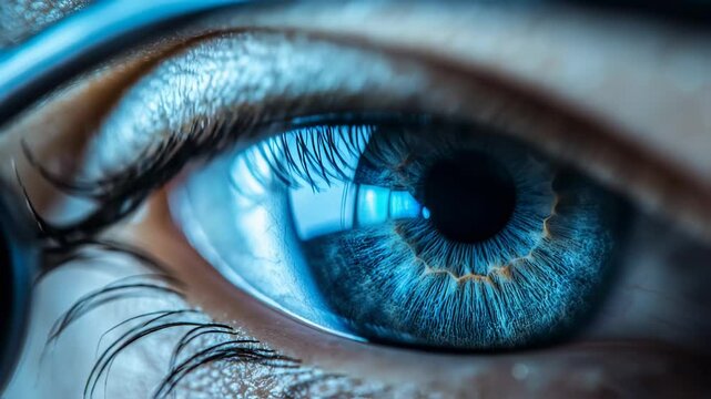 Intense macro shot revealing the captivating blue iris and eye details