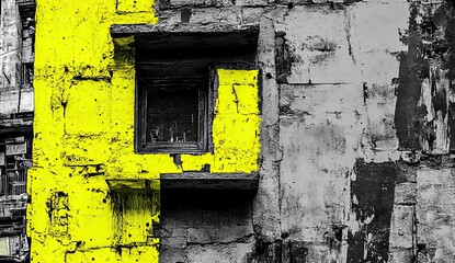 Naklejka premium Urban wall with yellow stripe and window