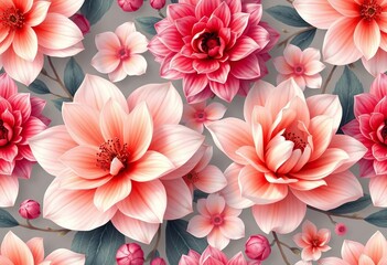 Obraz premium Elegant blooming oriental flowers, soft hues, seamless repeat pattern, seamless pattern, asian