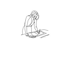 Continuous one line drawing of confident businesswoman working on book