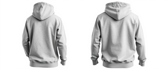 Gray hoodie, front and back views on white background , casual, minimal