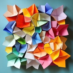 Obraz premium Colorful, intricate origami design. Geometric, multi-colored, paper