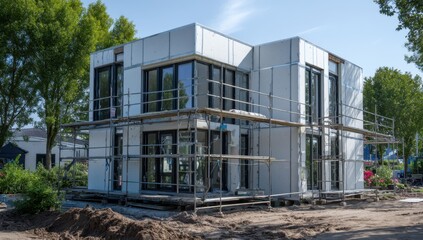 Obraz premium House under construction with scaffolding outdoors