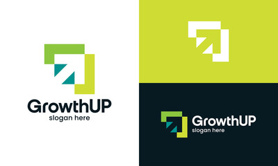 Modern growth logo design. Abstract arrow shape vector design with technology model. Symbol for business startup, marketing, finance and management company