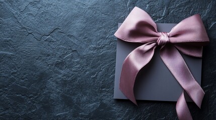 Elegant gift presentation with silk ribbon and dark stone background