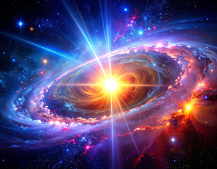 Fototapeta premium Vibrant cosmic galaxy with swirling stars and bright light