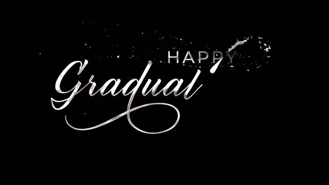 silver Happy Graduation handwriting text animation with sparkling light effects for social media posts and festive designs, Transparent background