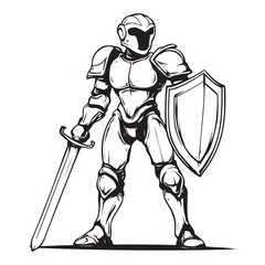 Obraz premium robot knight with sword and shield vector image