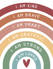Bohemian affirmation poster, positive affirmation rainbow, mental health, motivational wall art, therapy office decor, school counselor 