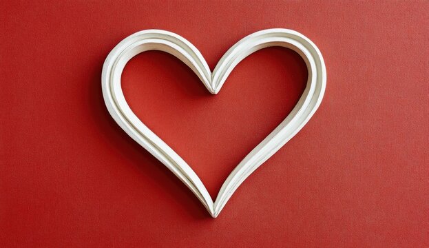 White heart shape,  folded paper,  red background.  A heart-shaped cutout, formed from folded white paper,  rests on a deep red surface.  Simple, elegant design - Powered by Adobe