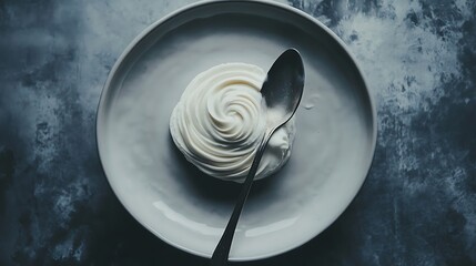 Whipped Cream on a Plate with Spoon