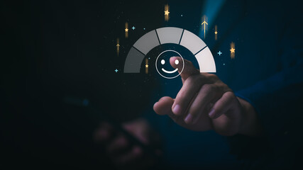 Customer services best excellent business rating experience. Satisfaction survey concept. user gives ratings to service experience on the online application, online marketing, and business processes.