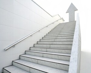 Fototapeta premium Business, career or personal growth concept. White stairs leading upwards to an arrow on a white background representing the concept of personal and professional growth. 3d render. 