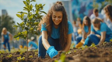 Dedicated volunteers plant trees for a greener future, fostering environmental sustainability