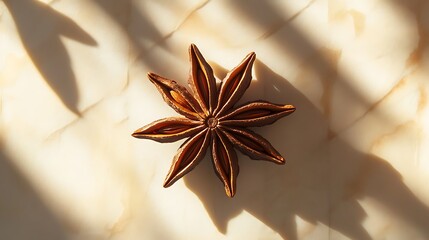 Star Anise on a Marble Surface with Sunlight Shadows