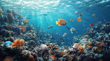 Naklejka premium aerial view underwater reef sunlight waters