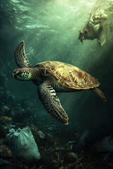 Obraz premium underwater photograph sea floor turtles patterns