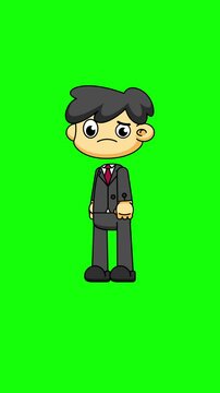 Thinking Businessman Cartoon. Chibi Style Character Loop in 4K. Greenscreen Animation 