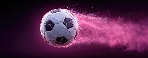 Fototapeta premium Soccer Ball Scoring Goal on Pink Gradient Background