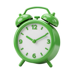 Green alarm clock 3d rendering. isolated on white or transparent background. PNG