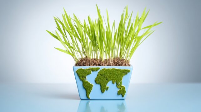 Plant with world map on it representing terraforming finance strategies and global funding plans for sustainable growth