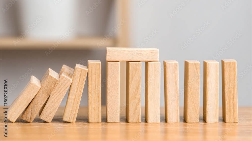 Poster stacking of wooden blocks demonstrating reactive decision making and unplanned moves in a playful le
