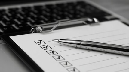 Pen resting on a checklist representing the concept of tracking recurring scope requests in organizational context