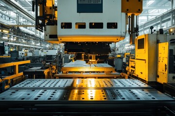Industrial machinery in a factory setting with machinery equipment and assembly lines