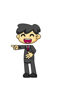 Laughing Businessman Cartoon. Chibi Character Loop in 4K. Greenscreen Animated Pose 