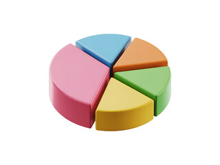 Obraz premium Colorful 3d pie chart graphic with five segments illustrating data representation
