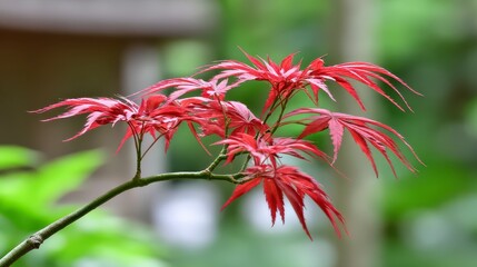 Vibrant Red Japanese Maple Leaves  Spring Nature  Garden Botany