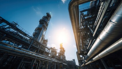Fototapeta premium Industrial plant complex with pipelines and towers