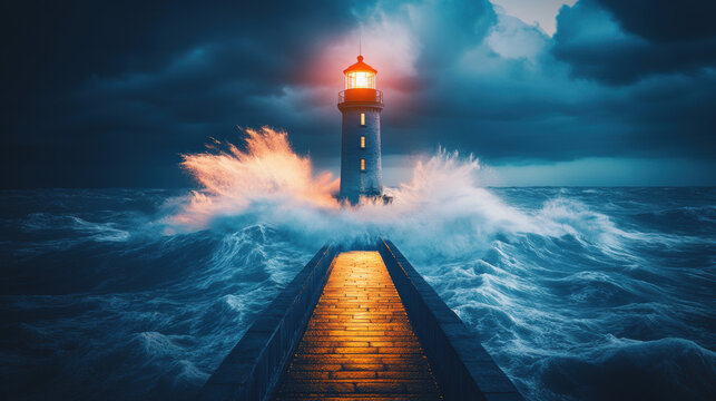 portrayal lighthouse sea sky beacon stormy