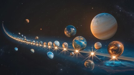 A stunning visualization of the solar system, showcasing the planets and celestial bodies in a unique perspective