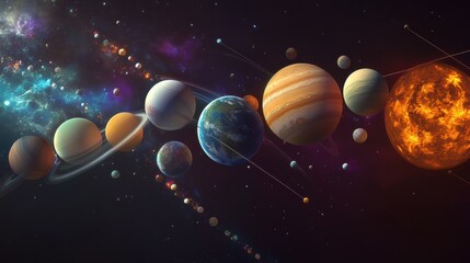 A vibrant illustration of the solar system, showcasing planets in space 