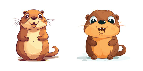 Cute Cartoon Otter Characters with Happy and Playful Expressions