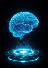 Fototapeta premium Holographic brain on futuristic platform, conceptual technology image