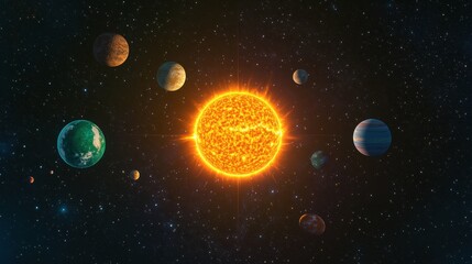 Naklejka premium The Solar System: A Spectacular View of the Planets and the Sun's Radiance