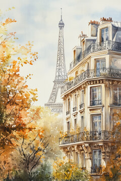 paris watercolor eiffel background parisian tower