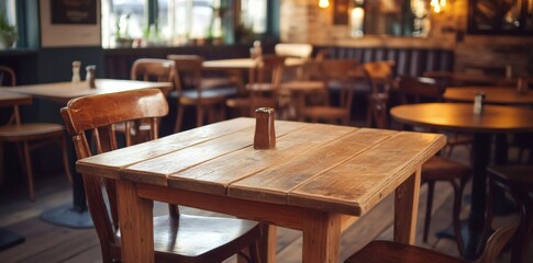 Fototapeta premium Wood table mockup for product place in morning time. blur background 
