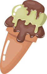 Ice Cream cone with chocolate illustration