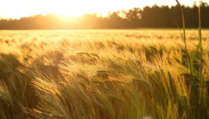 Sunlit field of grain, golden hour
