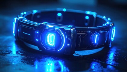 Illuminated futuristic wristband on a dark surface
