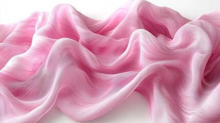 Layered Pink Fabric Swirling In Bloom Motion With Marble Texture Waves Flowing Across a Clean White Background In Abstract Form