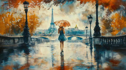 Fototapeta premium paris woman eiffel background dress bridge