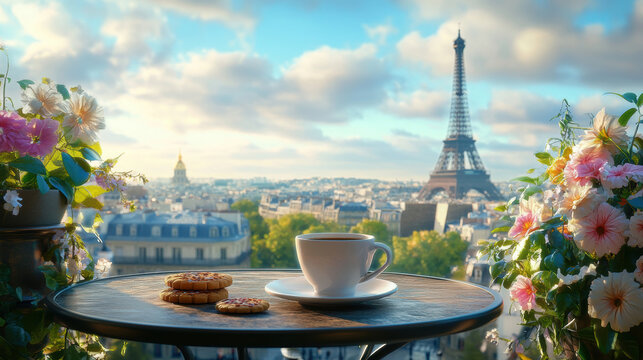 paris aerial view eiffel cityscape sunset