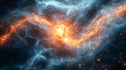 Light Textured Supernova In High Technology Cyberspace With Smoke Trails and Fractal Galaxy Bloom In Matrix Style Orbit