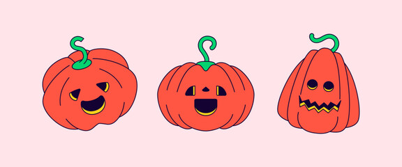 Funny halloween pumpkins set vector