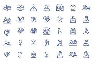 Diverse Line Art Icons Representing Family Relationships and Human Life