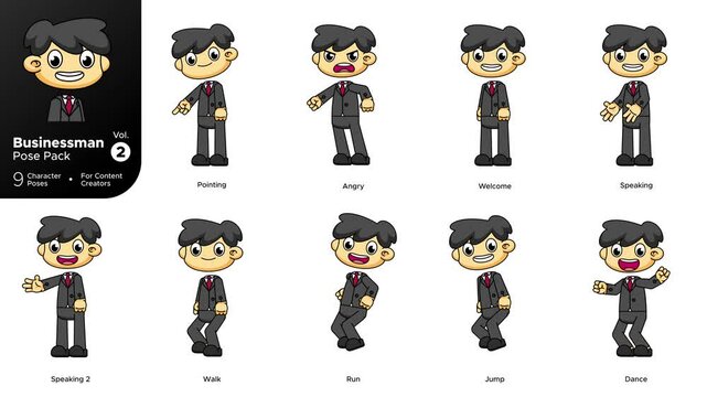 Chibi Businessman Pack Vol. 2. 9 Poses in Loop Animation for Content Creators 